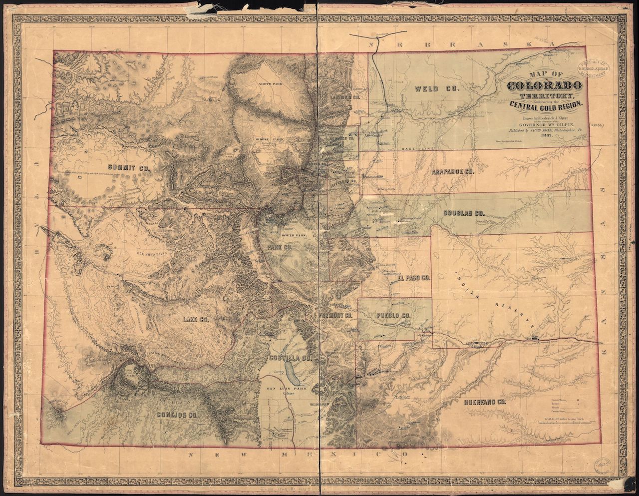 Prior to the creation of Colorado Territory, the land that became Colorado was divided among the territories of Kansas, Nebraska, New Mexico and Utah.  Land west of the Continental Divide, including what became Summit County, belonged to Utah Territory.  Colorado’s First Legislative Assembly approved legislation entitled ”An act to define county boundaries and to locate county seats in Colorado Territory,” on November 1, 1861.  The act established the boundaries of Summit County as the Continental Divide on the east, Lake County on the south and, on the north and west, the territorial boundaries. 