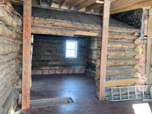 Interior of the Milne House during restoration of the Alice G. Milne Memorial Park