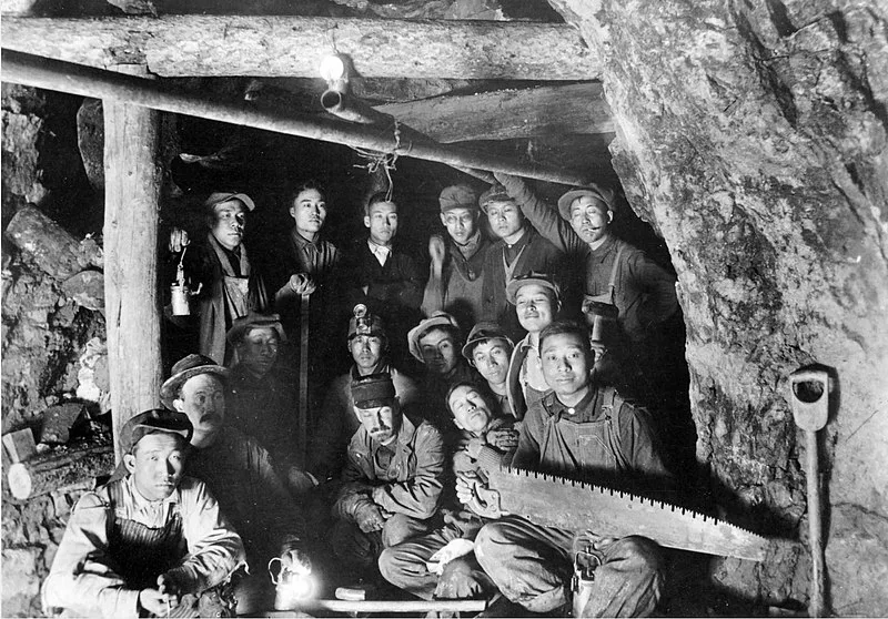 Chinese miners at a mine entrance in Idaho Springs, circa 1920s.